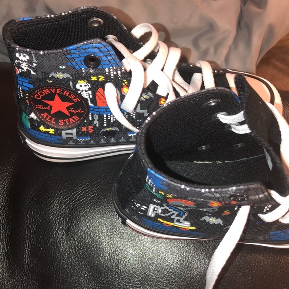 Super cute child chucks…..worn once. Video game theme - Picture 4 of 6